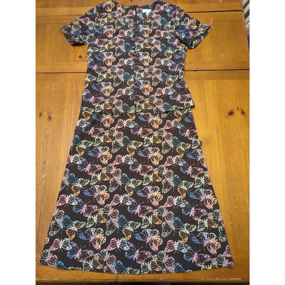 Vintage Y2K Butterfly Dress Size 8 Brown Midi Modest Pastel Christopher & Bank - Picture 5 of 10